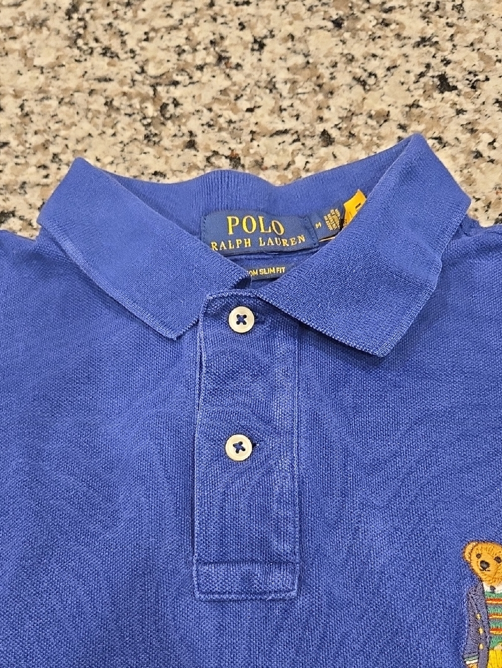 POLO RALPH LAUREN POLO BEAR CUSTOM SLIM FIT POLO SHIRT. SIZE MEDIUM NAVY BLUE - Picture 9 of 10